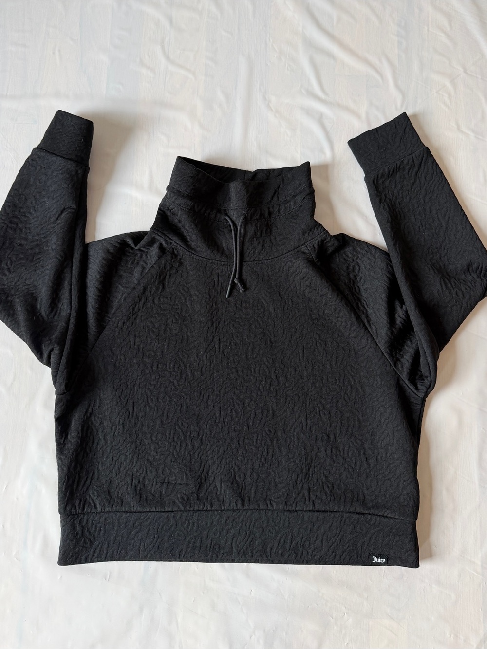 Juicy Couture Sport black textured crop chunky cowl neck sweatshirt size L y2k